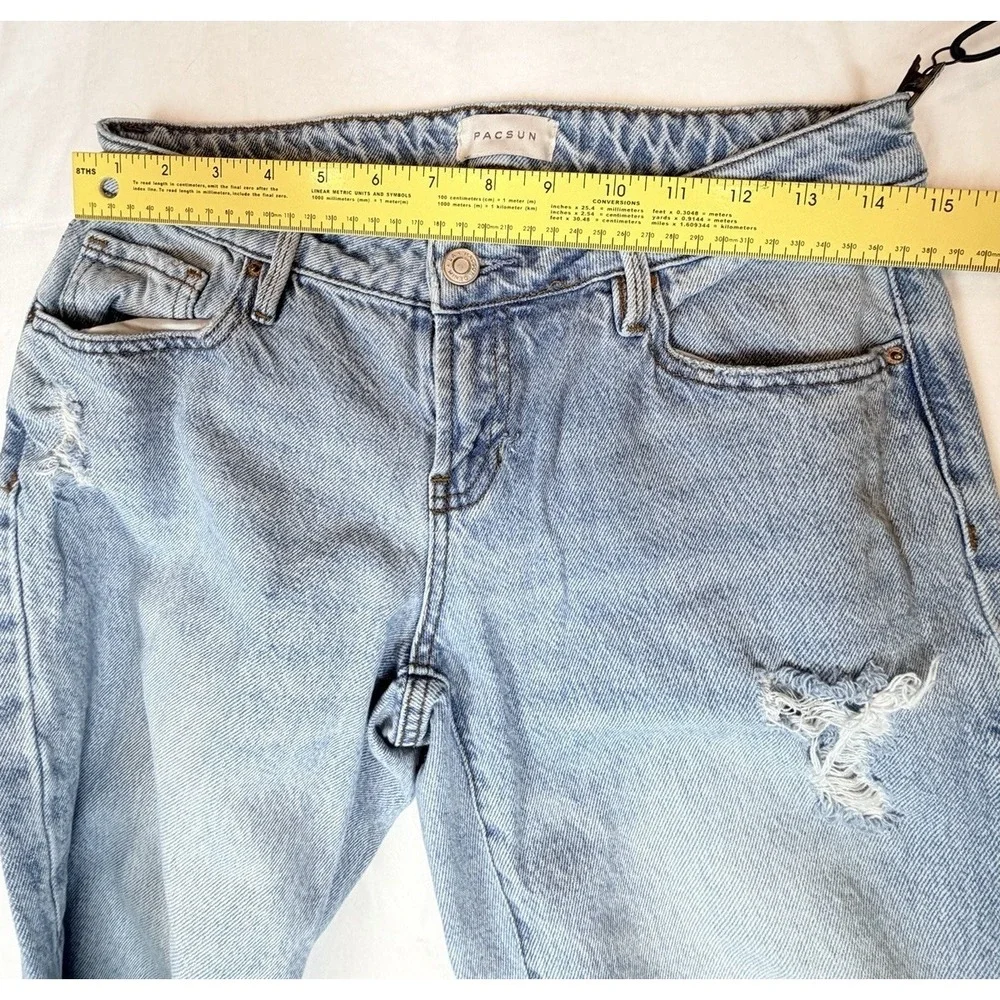 PacSun Low Rise Wide Leg Jeans Womens 26 Distressed Lite Wash Raw Hem Y2K Grunge - Picture 8 of 14